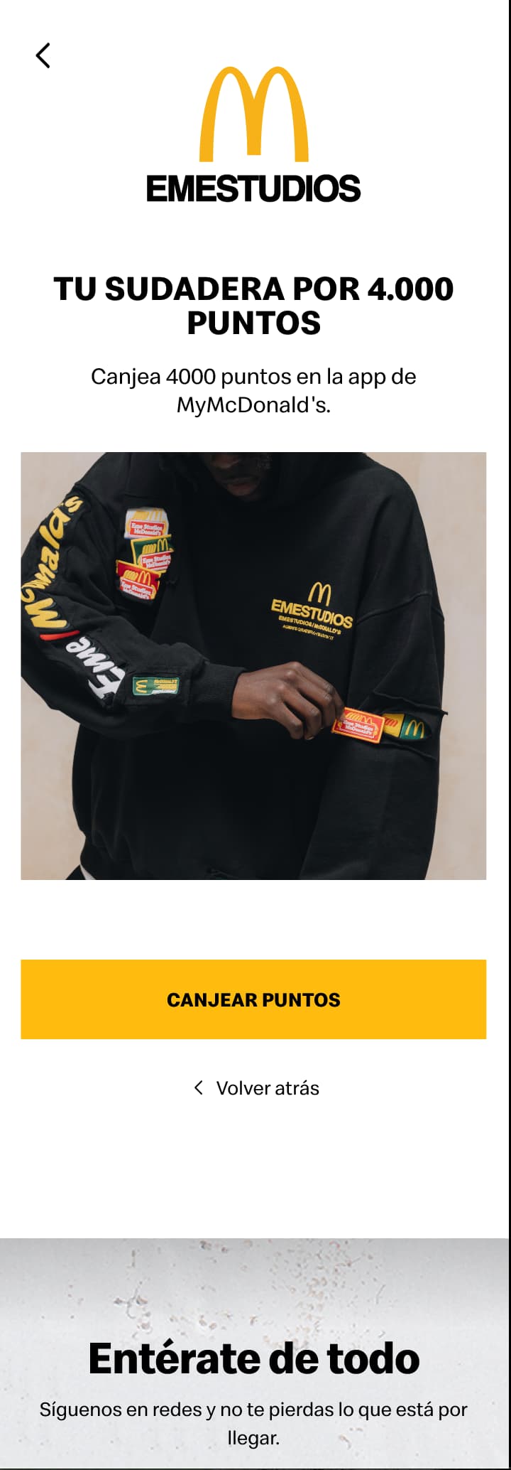 eme studios hoodie redemption screen showing the points price and a redeem button