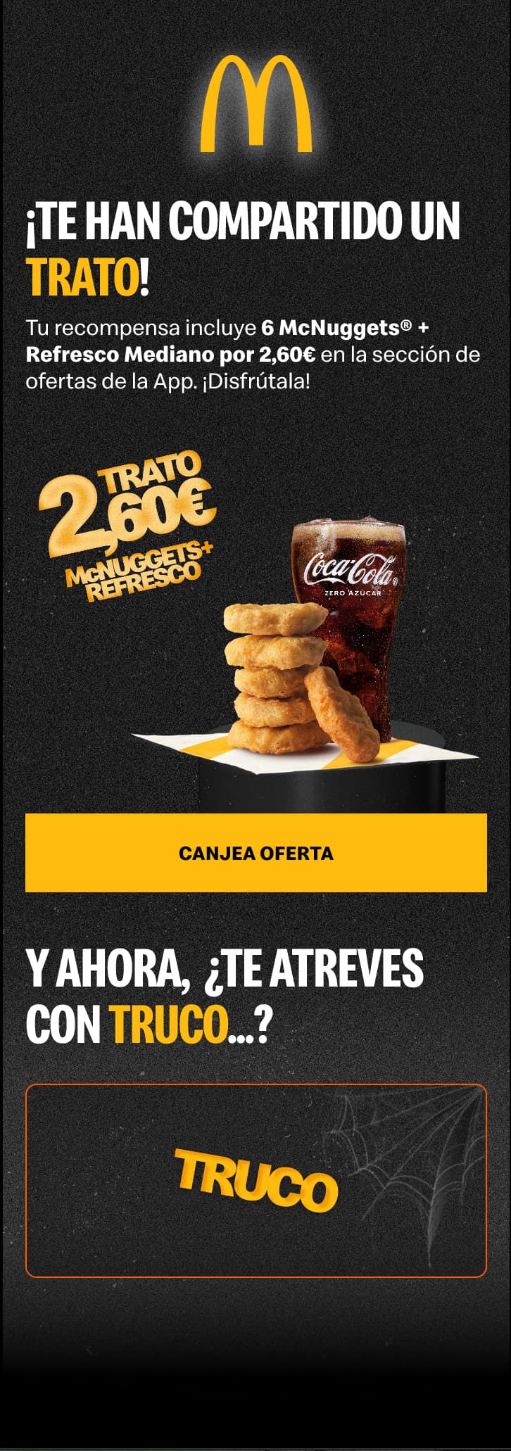 Recipient screen for a shared treat, with a redeem button