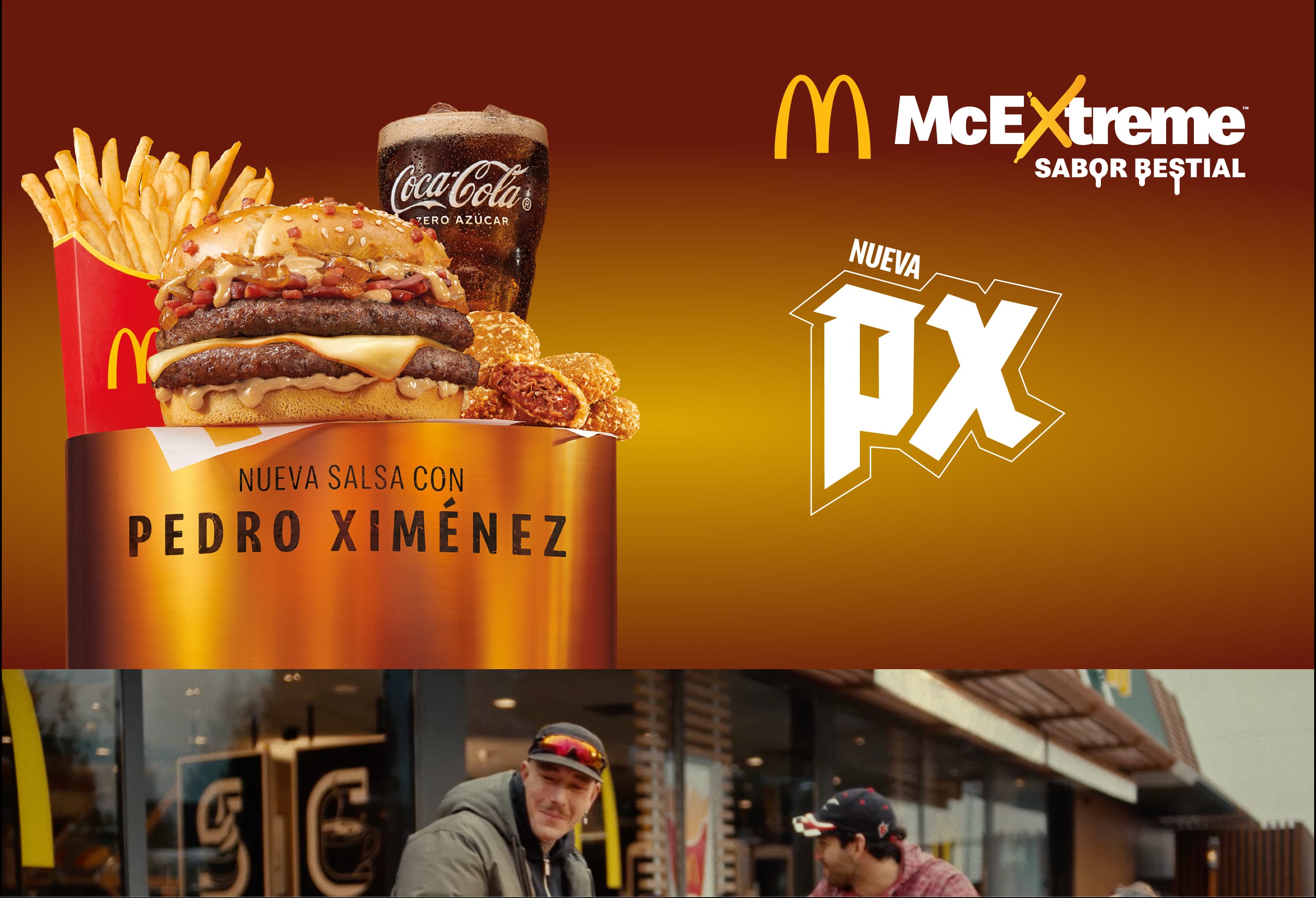Split hero banner announcing the new sauce, product shot on one side and wordmark on the other