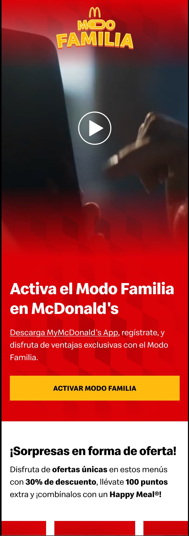 Mobile version of the family programme page running into its offer section