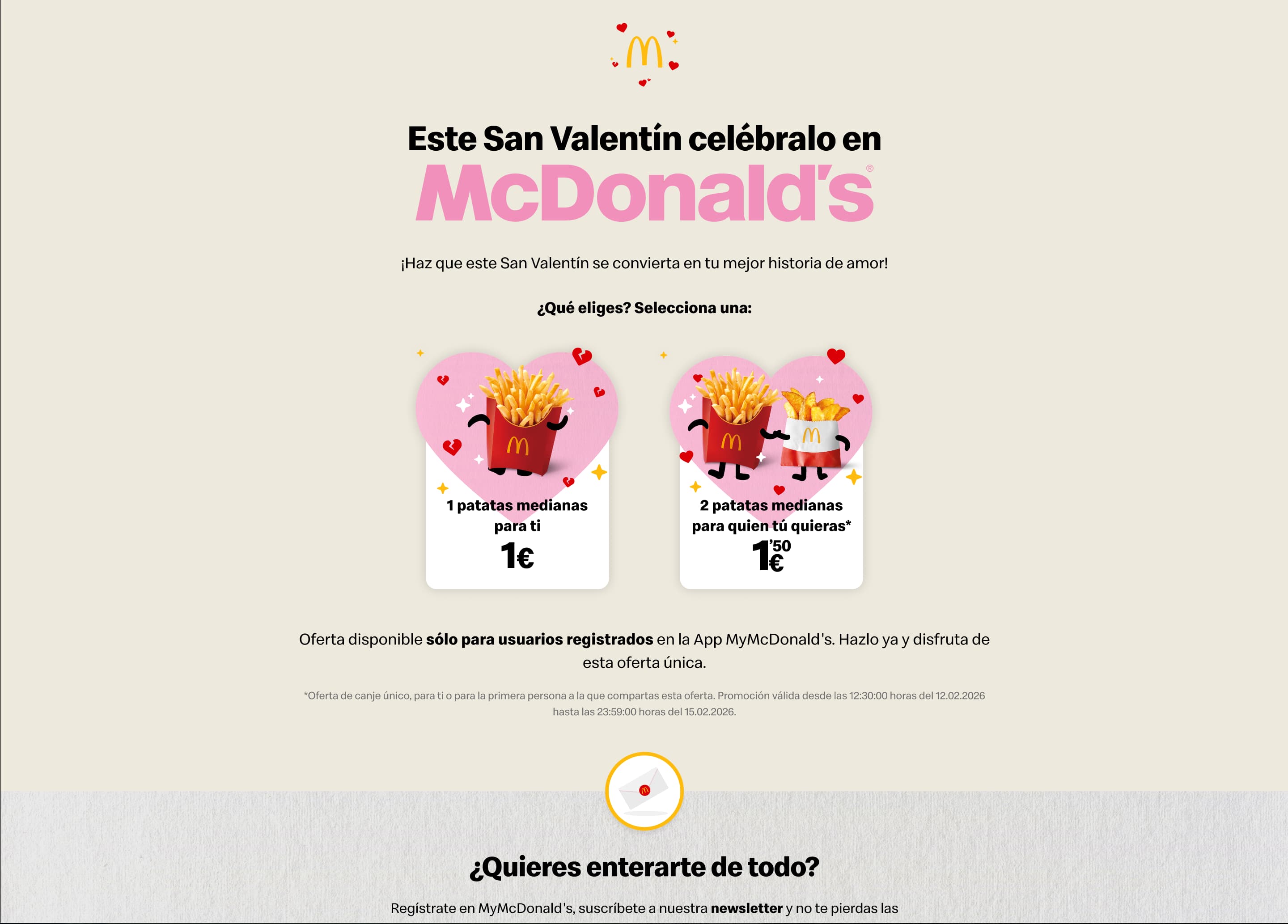 Valentine’s campaign choice screen: fries for yourself, or fries for someone else