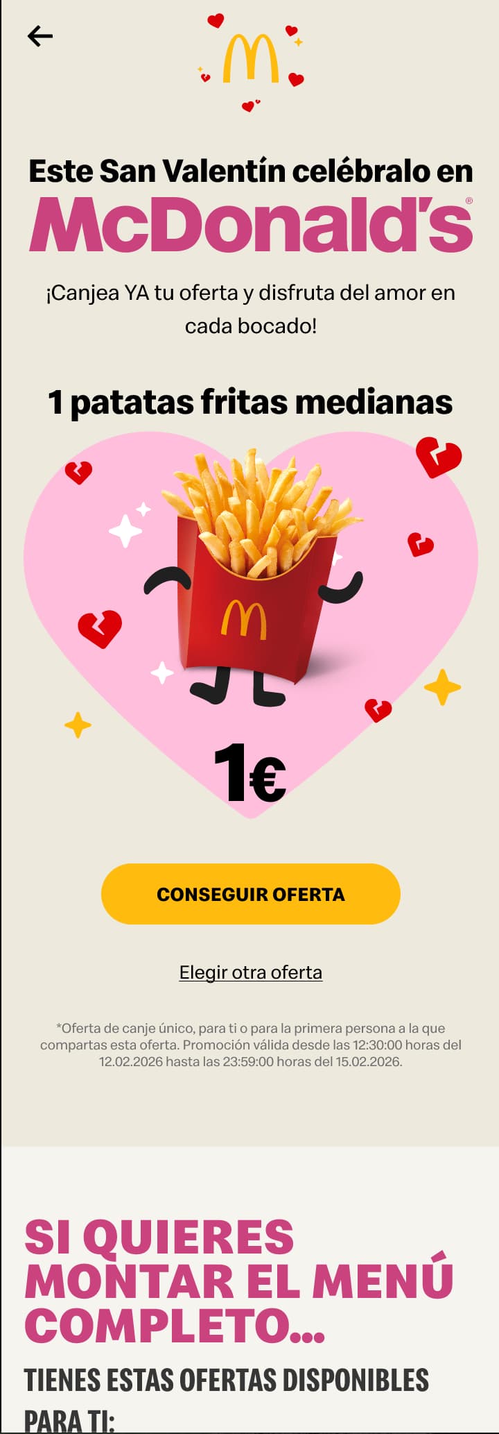 State after choosing the offer for yourself, with the claim route into the app